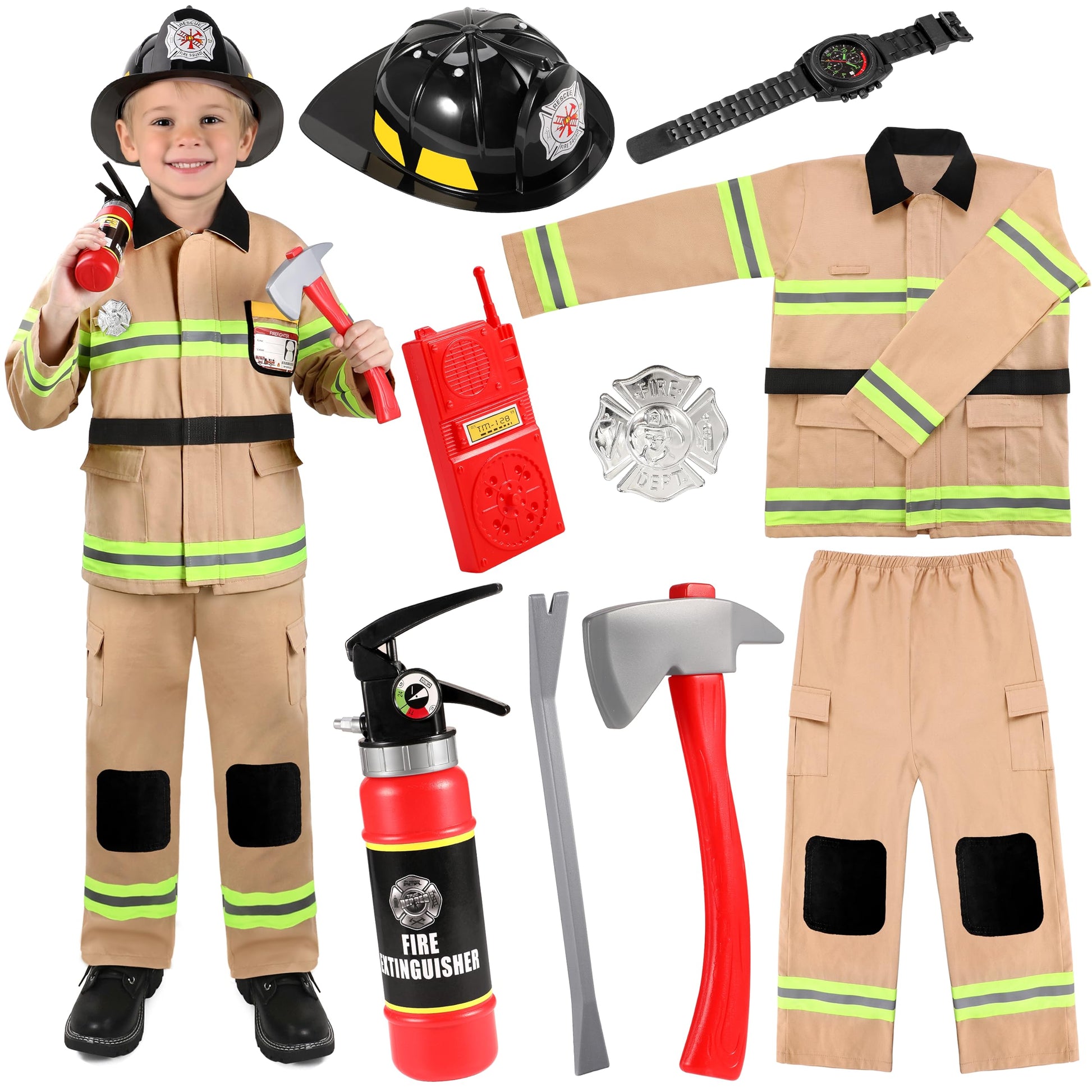Giftinbox Firefighter Costume For Boys,Fireman Costume For Boys With Accessories Toddler Halloween Costumes For Kids 3-12…