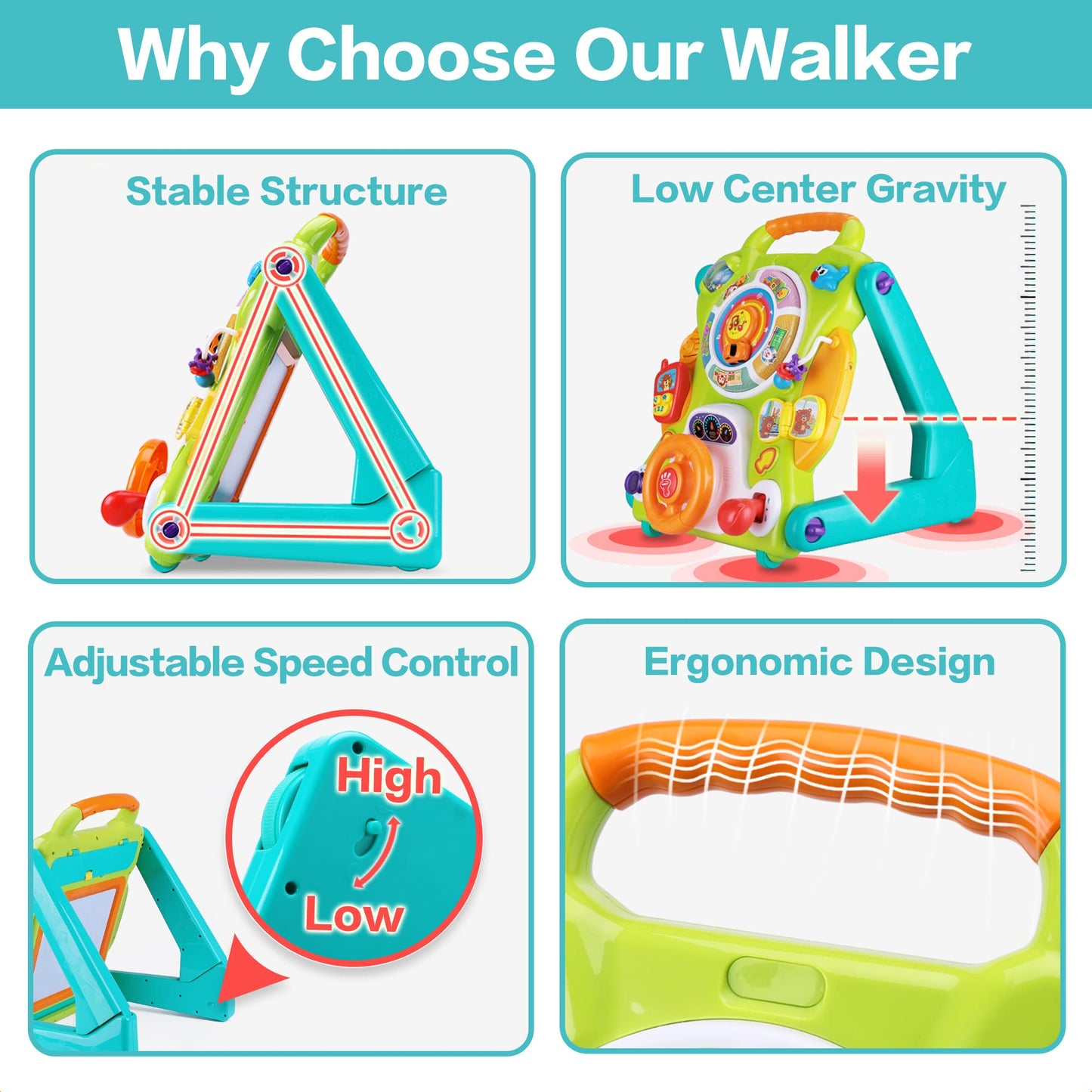 Iplay, Ilearn 3 In 1 Baby Walker Sit To Stand Toys, Kids Activity Center, Toddlers Musical Fun Table, Lights And Sounds, Learning, Birthday Gift For 9, 12, 18 Months, 1, 2 Year Old, Infant, Boy, Girl