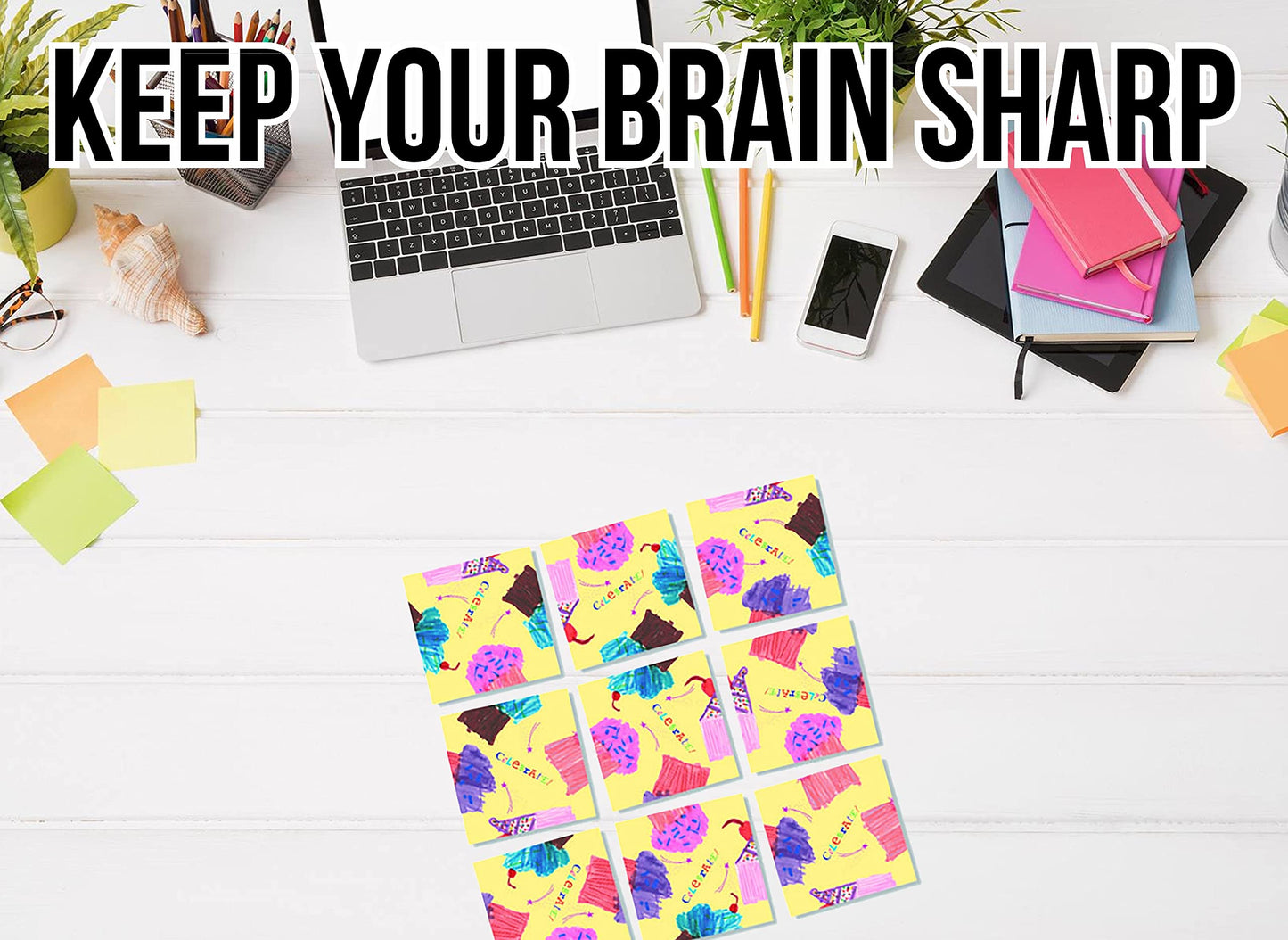 B.Dazzle Scramble Squares Cupcakes Puzzle - 9 Piece Brain Teaser - Engaging Mind Game for All Ages - 12 x 12 Size