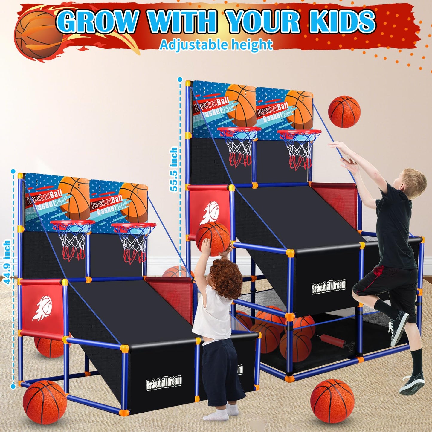 Neubsaw Arcade Basketball Game Set For Kids 2 Players Competition, Boy Toys Basketball Hoop With 5 Balls For 3-12 Years Old, Adj