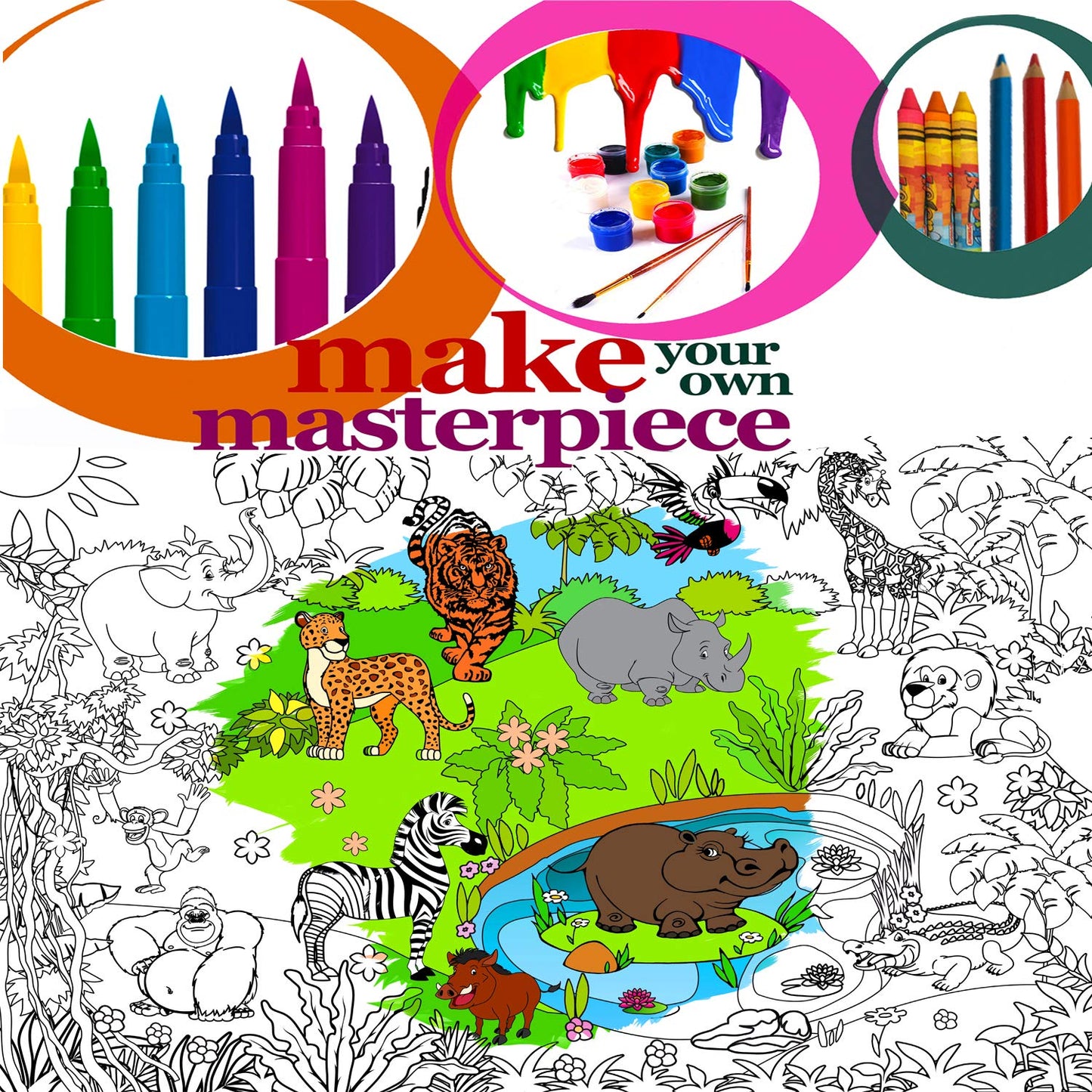 ALEX Art, Giant Coloring Poster - Animals Jumbo Table Wall Coloring Sheets - Super Huge Large Coloring Posters for Kids - Art Ho