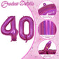 40 Balloon Laser Hot Pink, Self Inflating 40 Inch Number 40 Mylar Balloon Bright Pink Decor For Women, Foil Helium Iridescent Bi