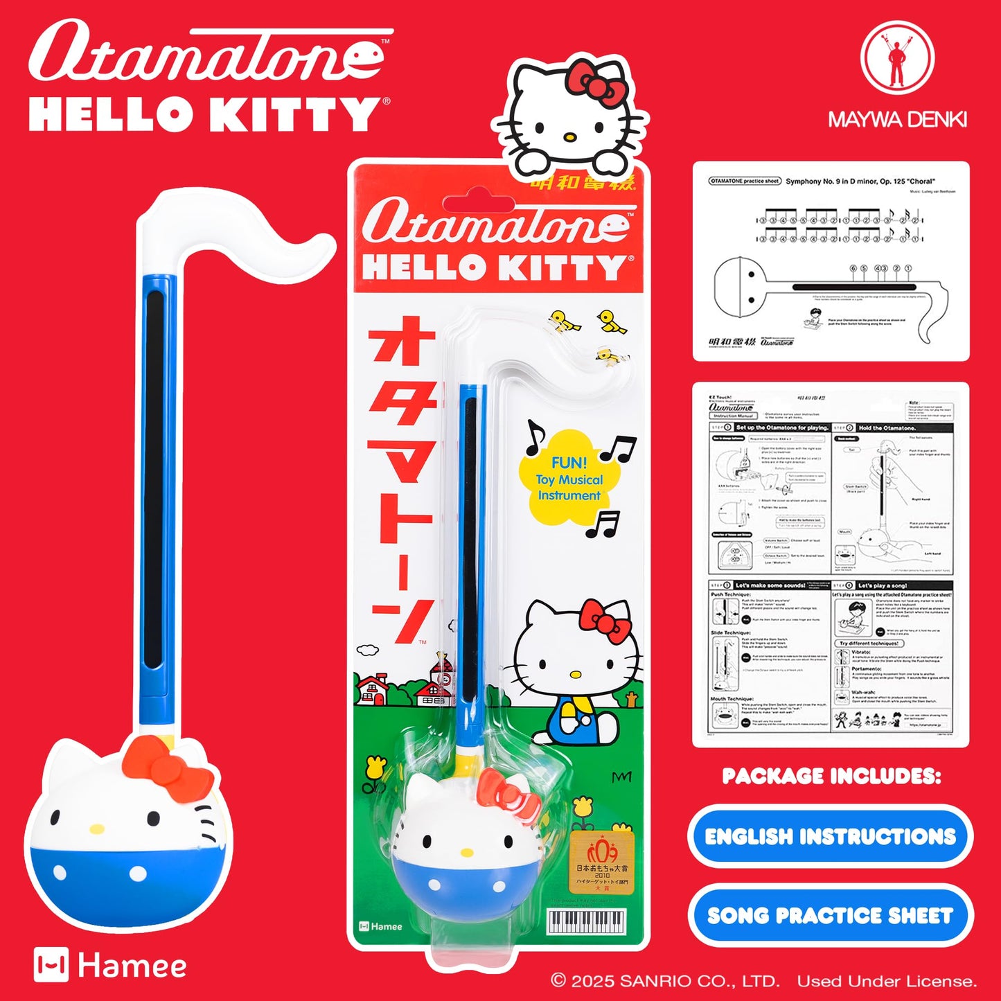 Otamatone Classic Hello Kitty [Officially Licensed Sanrio] Japanese Character Electronic Musical Instrument Portable Synthesizer