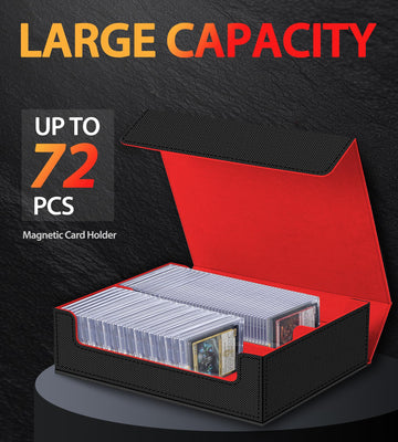 NEWLOOP Magnetic Card Holder Box - Trading Card Storage for Magic the Gathering PKM  Card Protection for CCG TCG PTCG MTG Collectors with 2 PCS EVA Foam Divider  Black and Red