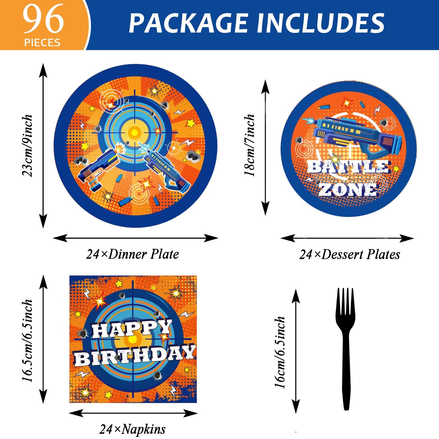 96 Pcs Dart War Party Plates And Napkins Party Supplies Dart War Themed Party Tableware Set Blue And Orange Party Decorations Fa