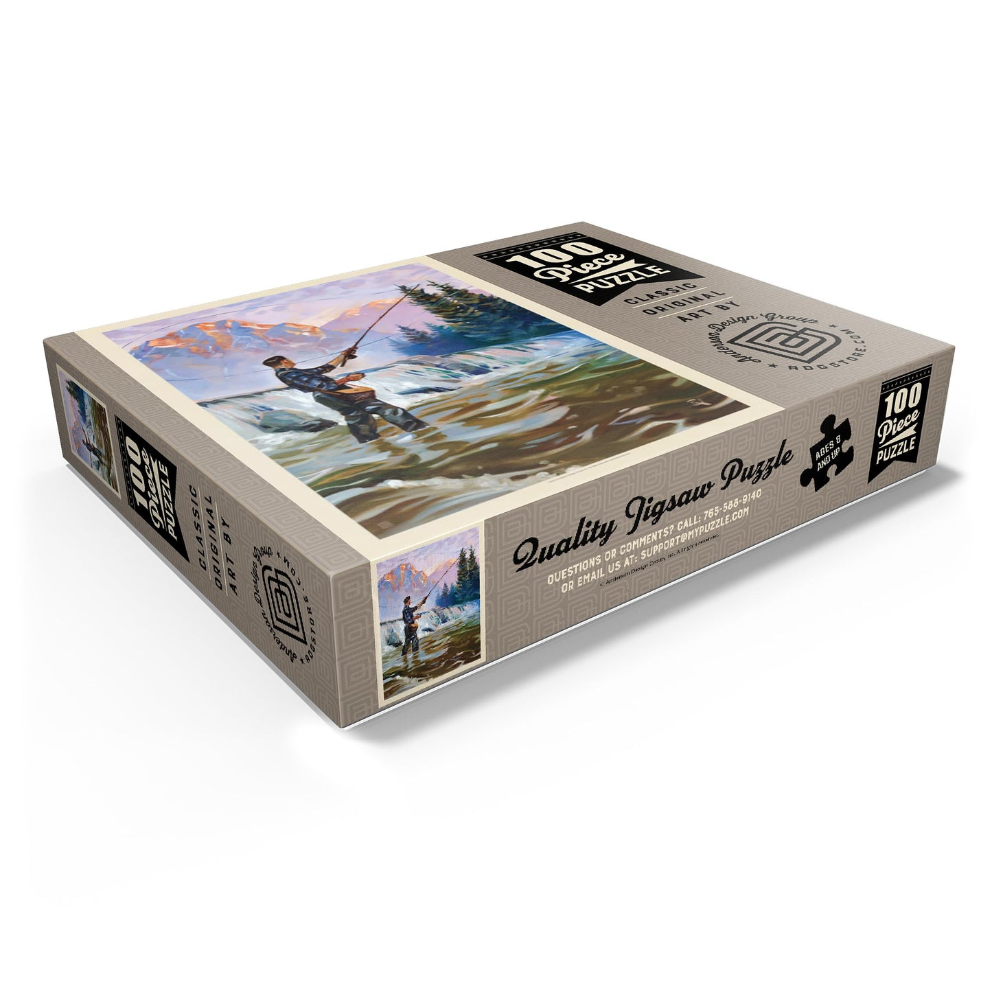 MyPuzzle Classic Sportsman: Fly Fishing, Vintage Poster - Premium 100 Piece Jigsaw Puzzle for Adults