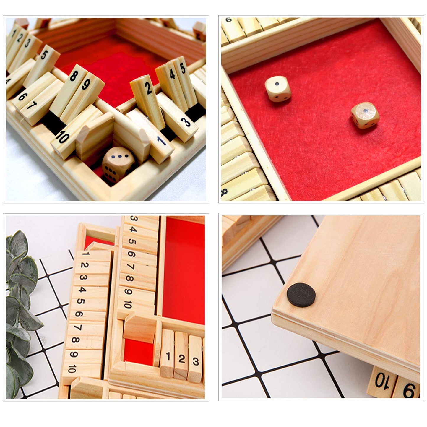 Dc-Beautiful Shut The Box Dice Game, 2-4 Players Classic Board Game For Adults, Wooden Tabletop Game With Dices And Instruction,Math Strategy Game For Christmas Party (Red)