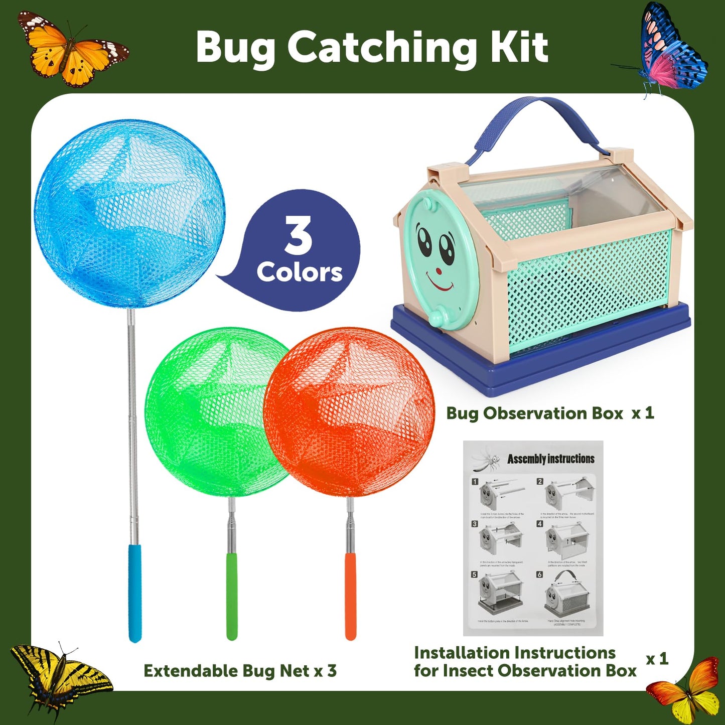 Kids Bug Catcher, Bug Catching Set With Butterfly Net, Insect Toys Collection Box, Insect Habitat, Kids Adventure Set Outdoor To