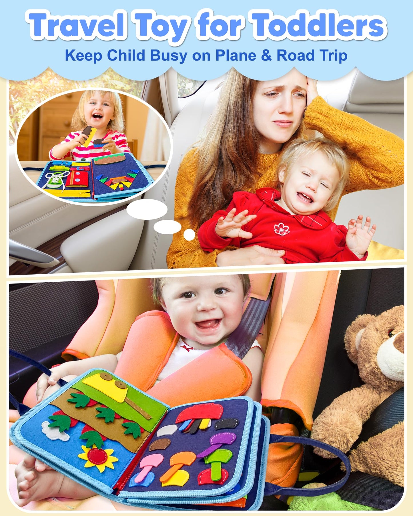 Exorany Busy Board Montessori Toys For 1 2 3 4 Year Old Boy Birthday Gifts, Busy Book Sensory Learning Toys For Toddlers 1-3 2-4, Toddler Boy Travel Educational Activities