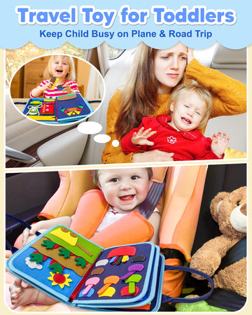 Exorany Busy Board Montessori Toys For 1 2 3 4 Year Old Boy Birthday Gifts, Busy Book Sensory Learning Toys For Toddlers 1-3 2-4, Toddler Boy Travel Educational Activities