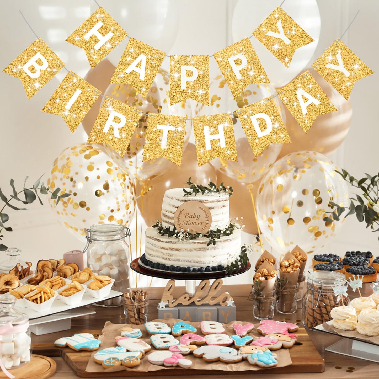 Gold Glitter Happy Birthday Banner Birthday Sign For Backdrop Gold Happy Birthday Decorations For Women Men Golden Birthday Party Supplies Wall Door Garland Bunting Banner