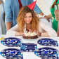 96 Pcs 20Th Birthday Party Supplies Navy Blue And Silver Birthday Plates 20Th Birthday Paper Tableware Happy Birthday Party Plat