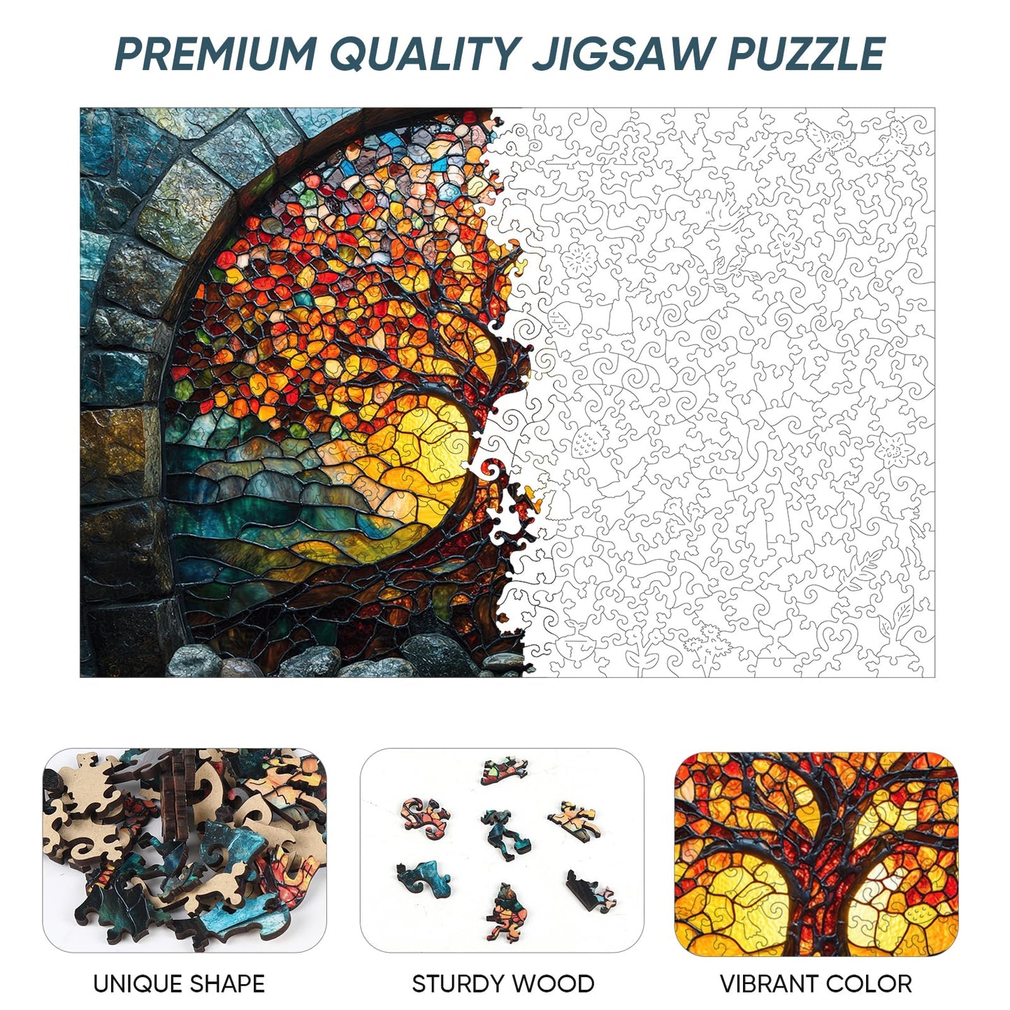 Qiuenisray Wooden Puzzles for mature-themeds  Mosaic Tree of Life Jigsaw Puzzles 200pcs Unique Shape mature-themed Puzzles  Irregular Creative Gift for Family Game (10.9 * 7.3 in)