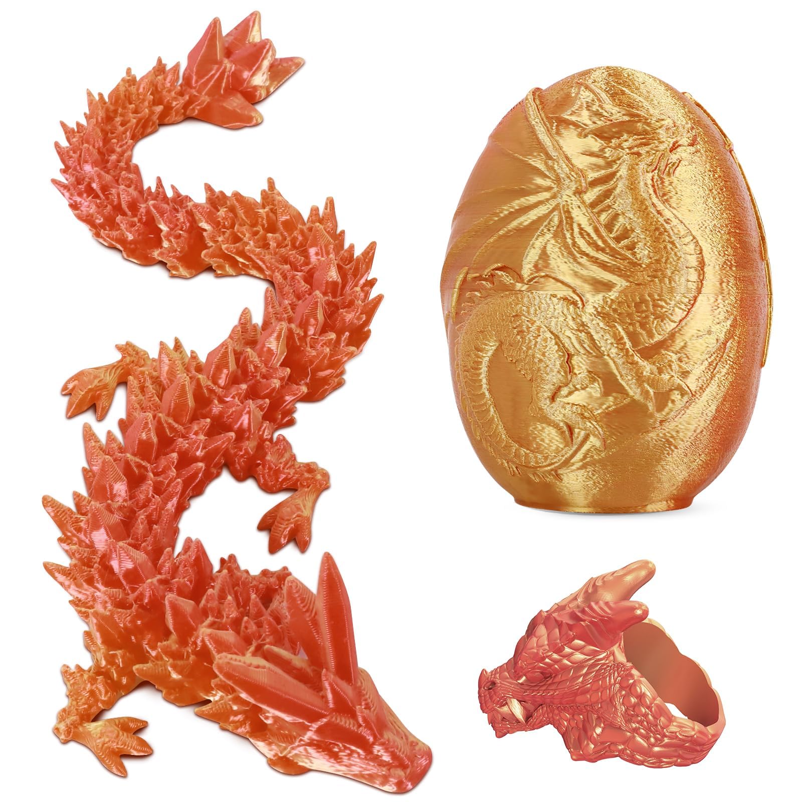 iBuddy 3D Printed Dragon Egg  Easter Egg with Dragon Inside  Pearlescent for Easter Basket Stuffer & Birthday Party Gift (Gold Red)