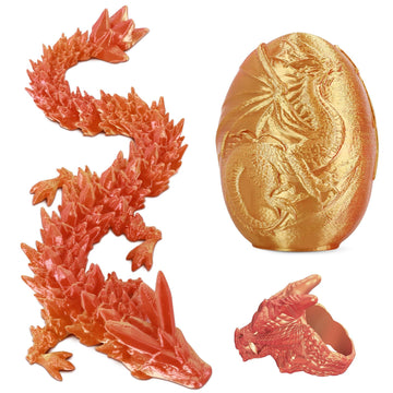 iBuddy 3D Printed Dragon Egg  Easter Egg with Dragon Inside  Pearlescent for Easter Basket Stuffer & Birthday Party Gift (Gold Red)