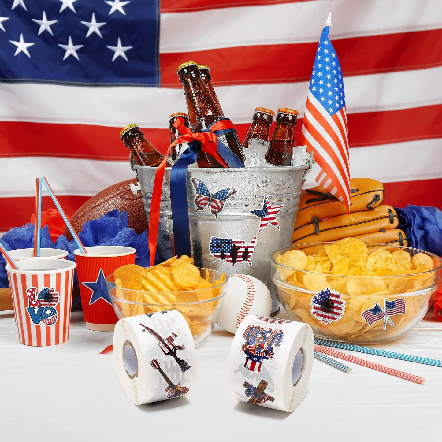 A1Diee America Veterans Day Stickers - American Flag Patriotic Stickers For Independence Day Decorations Red White And Blue Usa Memorial Day Veterans Day Decals Party Favor Supplies Decor, 1000Pcs