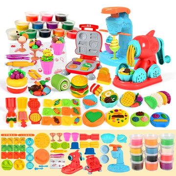 Aprilwolf 59 PCS 3 in 1 Dough Sets for Kids Ages 2-4-8, Art Crafts Dough Tools Kit, Ice Cream Playset Noodle Hamburger Maker Mac
