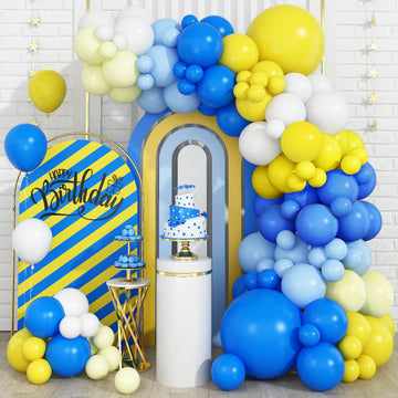 Blue Yellow Balloon Garlands, Pastel Blue Yellow White Balloon Arch Kit, 18/12/10/5 Inch Different Sizes Royal Blue Yellow Latex