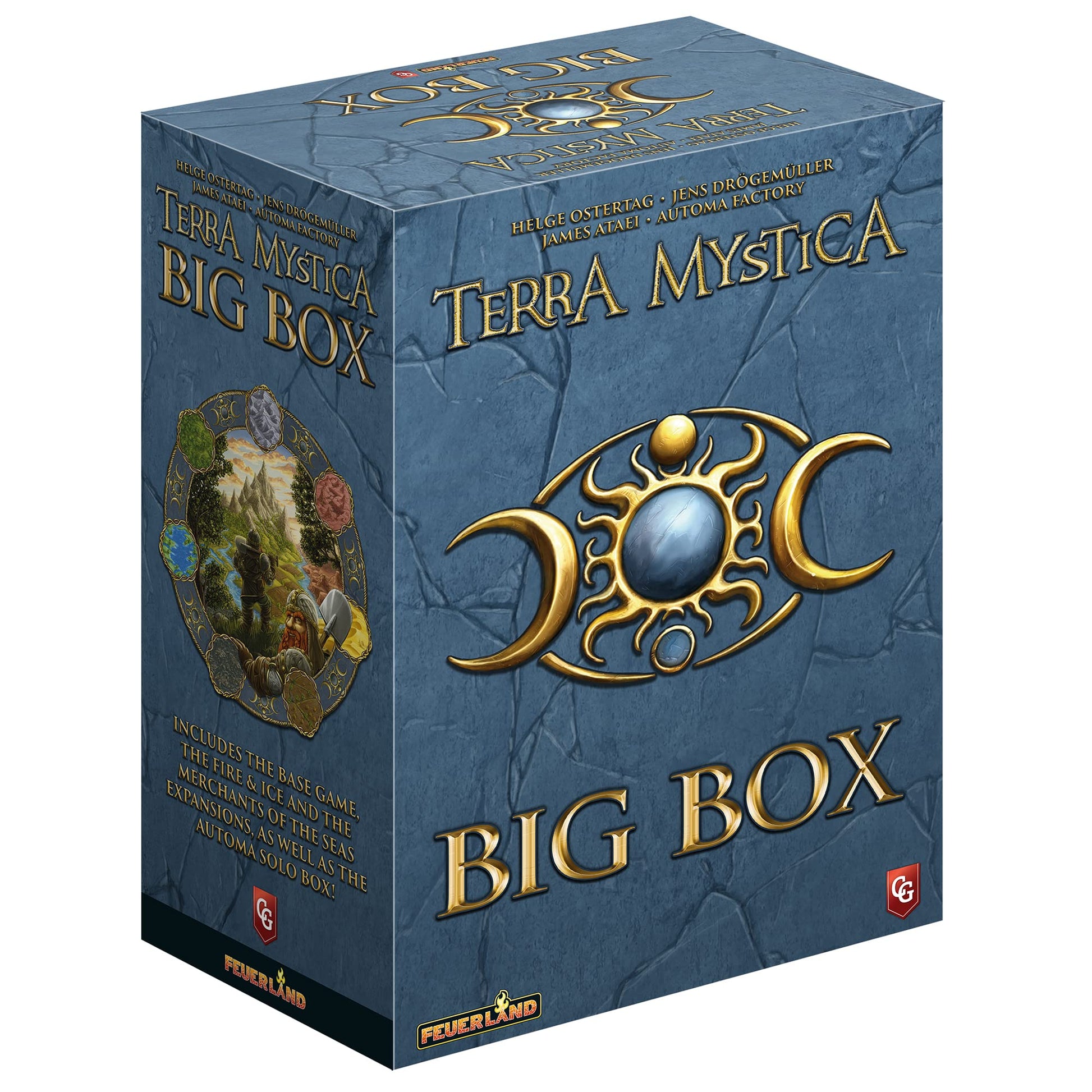 Capstone Games Terra Mystica: Big Box - Contains: Terra Mystica: Base Game, Fire & Ice Expansion, Merchants Of The Seas Expansion By Automa Factory. Ages 14+, 1-5 Players, 30 Min Per Player