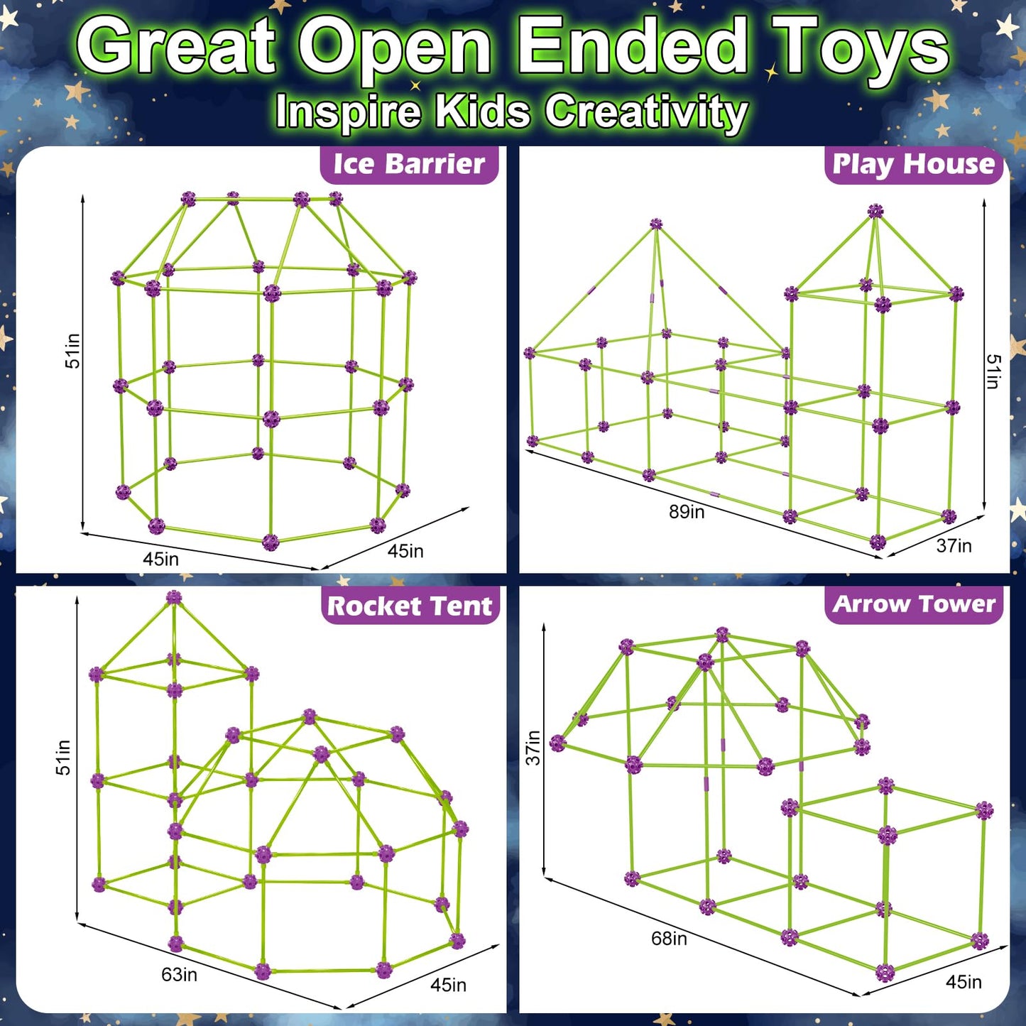 V-Opitos 140 Pack Glow in The Dart Fort Building Kits for Kids Age 4  5  6  7  8+ Years Old  STEM Building Toys for DIY Castles  Tunnels  Ideal Christmas  Birthday Gifts for Boys & Girls