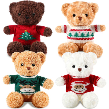 Glimin 4 Pcs Christmas Bear Stuffed Animals With Doll Clothes 12 Inch Cute Plush Bear With Removable Sweater Hoodie Xmas Doll Ac