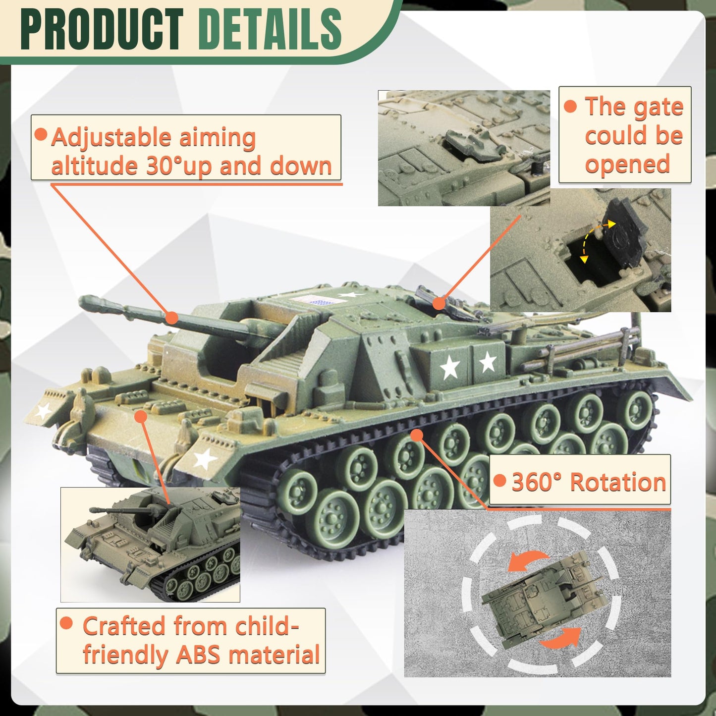 Maozyhomie U.S Toy Tank And Army Men Toys Playset, 2Pc Tank-5 Models And 10Pc Toy Soldiers, Olive Drab Green 1:72 Military Vehic