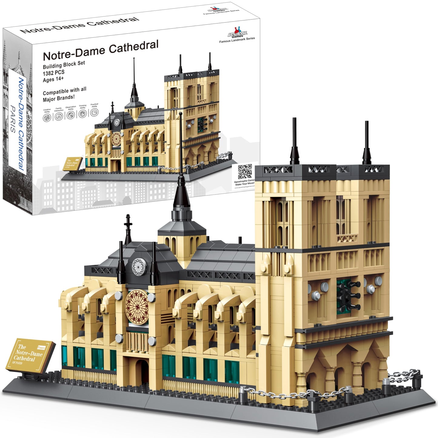 Apostrophe Games Notre-Dame Cathedral Building Block Set (1378 Pieces) Paris'S Notre Dame Cathedral Famous Landmark Series - Architecture Model For Kids And Adults