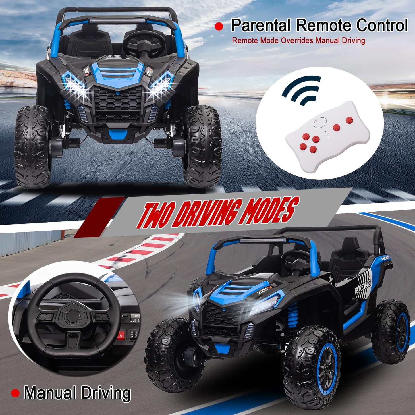 Posatck 24V Ride On Utv 2024 Kids 2 Seater Electric Vehicle Car With Parents Remote Control For 4 Wheels Drive Kids Battery Powe