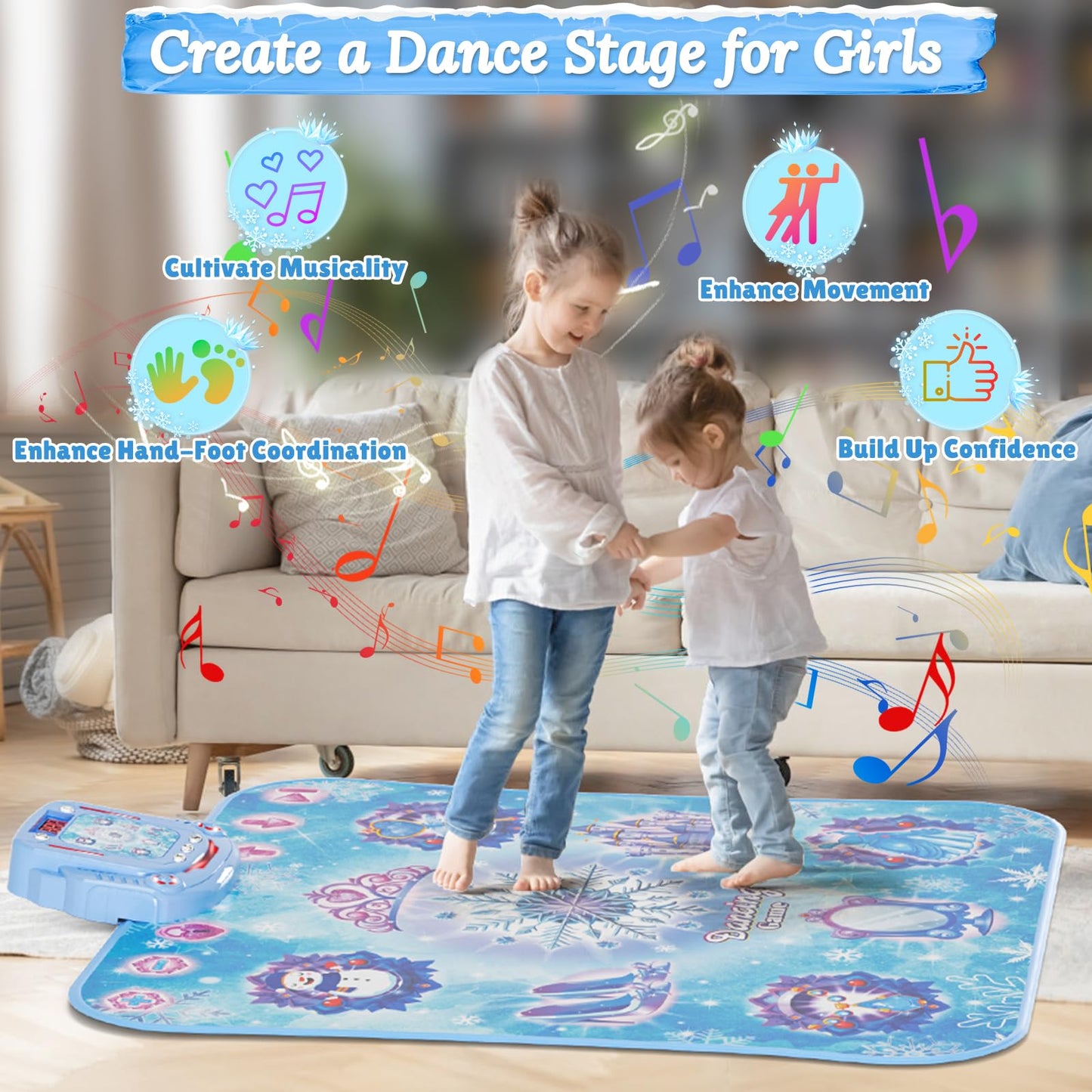 Handwell Dance Mat Toys Girl Gift: 8-Button Frozen Dance Pad With Wireless Bluetooth Electronic Dance Game For Kids Led Light Bu