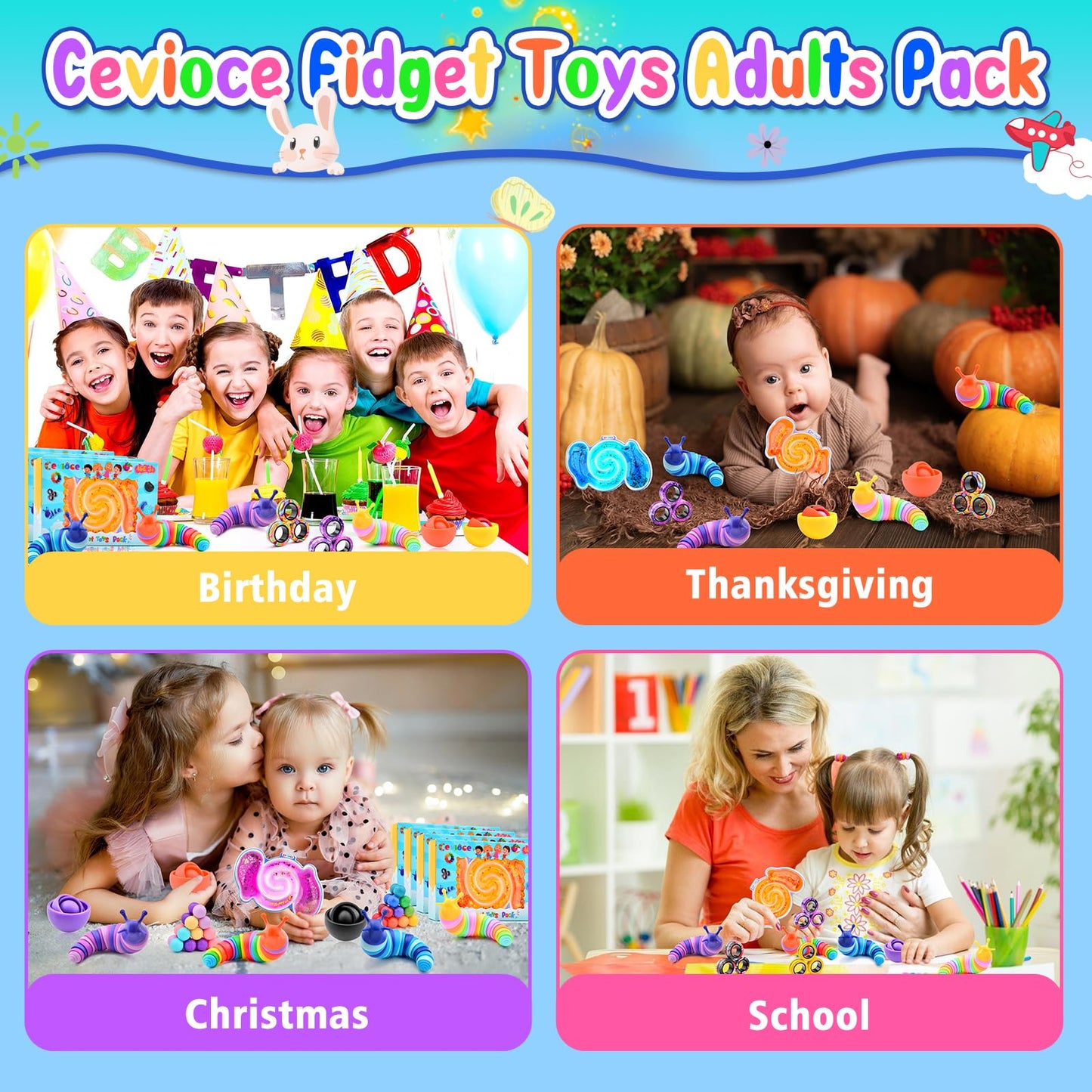 Cevioce 20Pcs Fidget Toys Adults Pack,Stocking Stuffers for Teens Boys Girls,Autism Sensory Toys with Fidget Spinner Slug Magnet