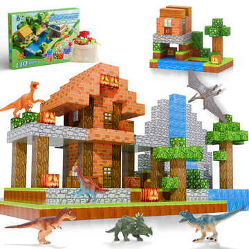 Dulsaera Magnetic Blocks 110Pcs With 6 Animal Toys, Punpkin Building Blocks Set, Toys For Boys & Girls Age 6-8, Stacking Buildin
