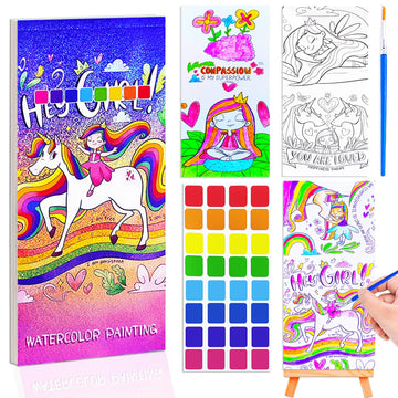 Baoxue Water Color Paint Sets For Kids, Pocket Watercolor Painting Coloring Book, Paint With Water Books For Kids Ages 4-8, Art Craft Set For Girls Boys Drawing With Brush