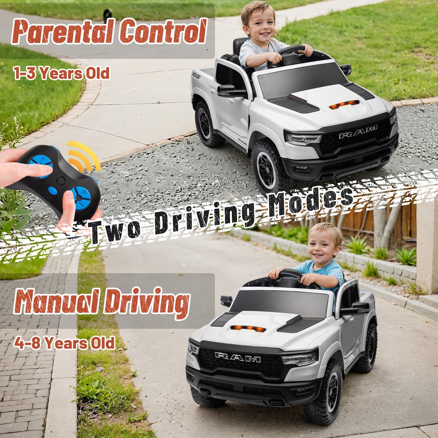 Segmart Licensed Ram 1500 Ride On Toys For Kids 4-8, 12V Ride-On Electric Car For Kids With Remote Control, Battery Powered With