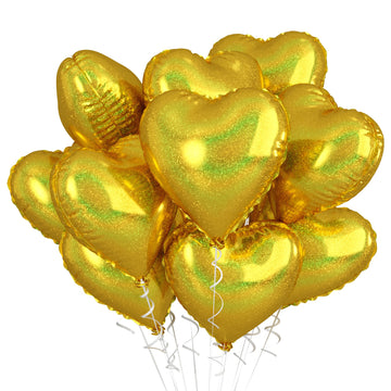 Biapian Gold Heart Balloons, 10Pcs Glitter Gold Heart Shape Balloons Foil, 18Inch Valentines Love Balloons Helium For Valentines