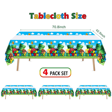 Zakvoor 4 Pcs Super Brothers Party Tablecloths, Disposable Plastic Game Rectangle Table Covers For Birthday Party Decorations Su