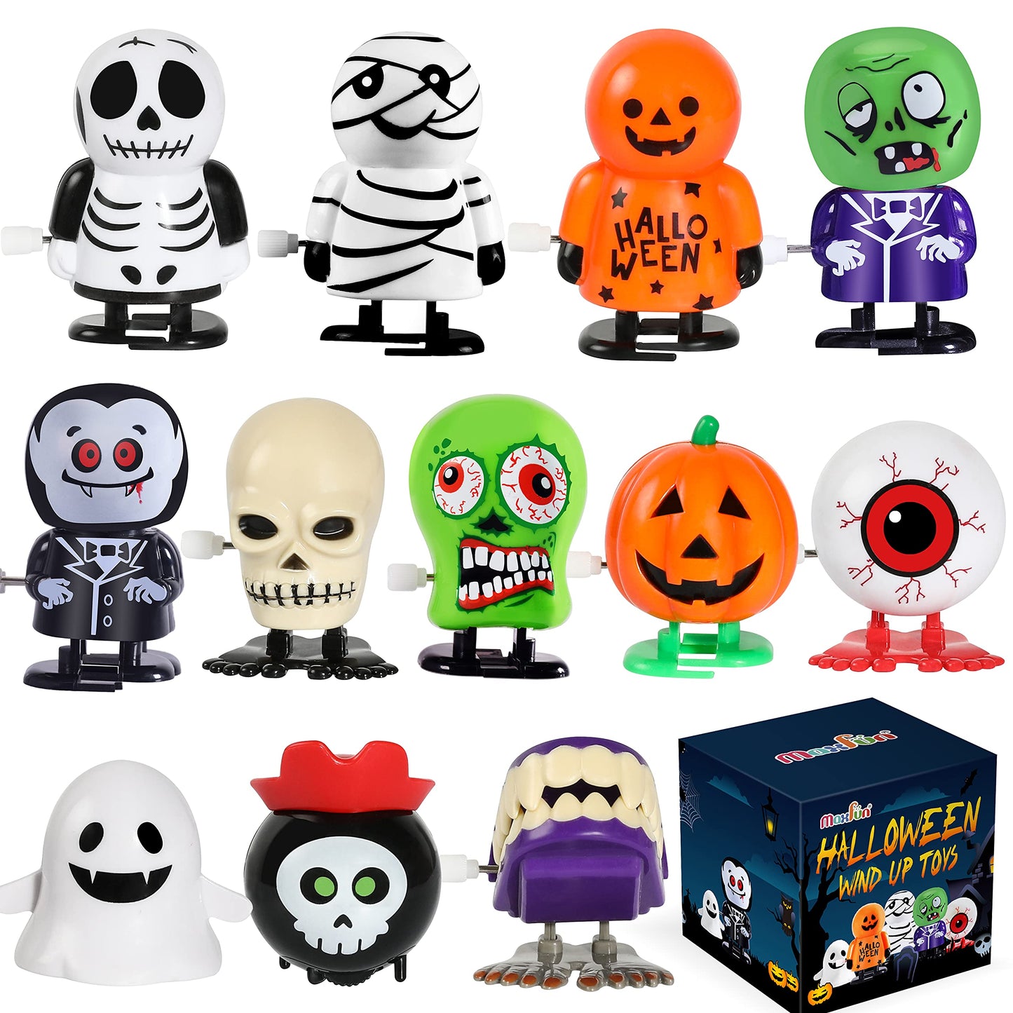 Max Fun 12Pcs Halloween Wind Up Toys Assortment For Kids Halloween Party Favors Treat Bag Stuffers Goody Bag Filler Halloween Treats Prizes
