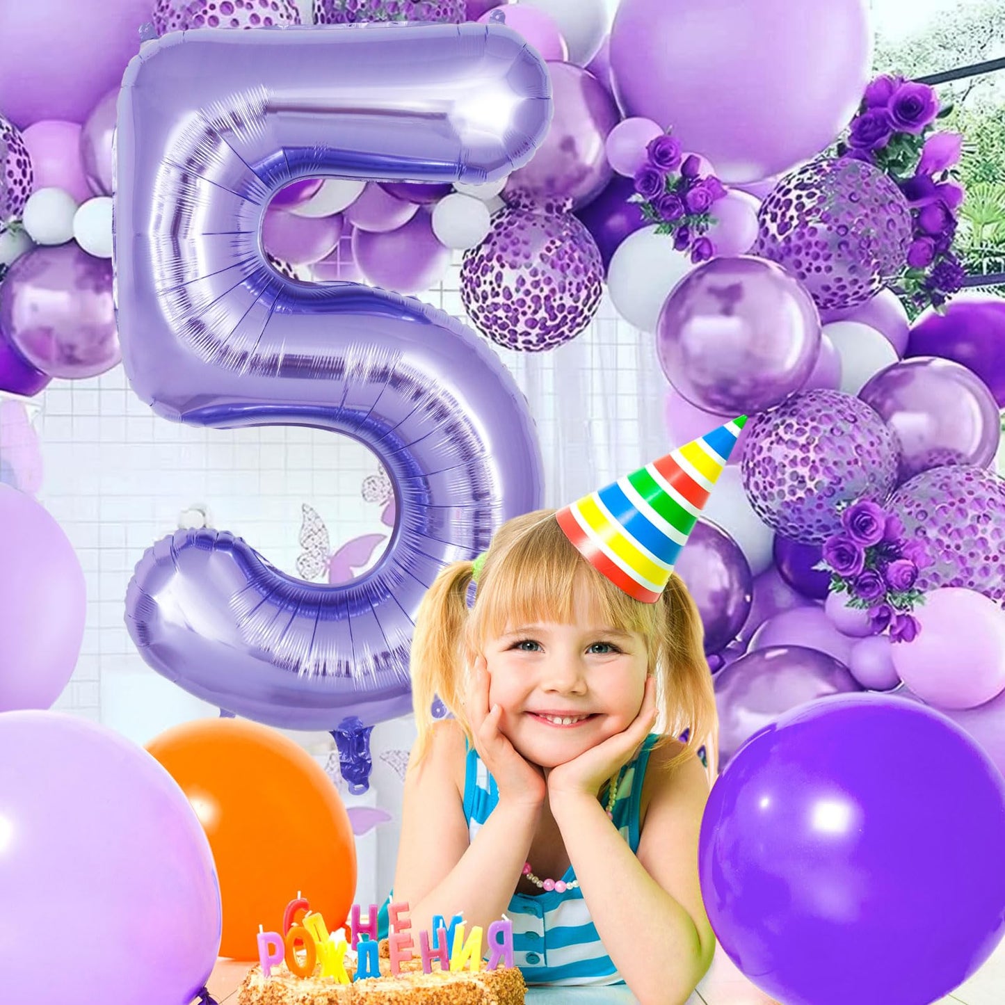 Purple Number 5 Balloon 40 Inch, Big Large Foil Helium Number Balloons, Jumbo Giant Mylar Number 5 Balloons For 5 Year Old Birth