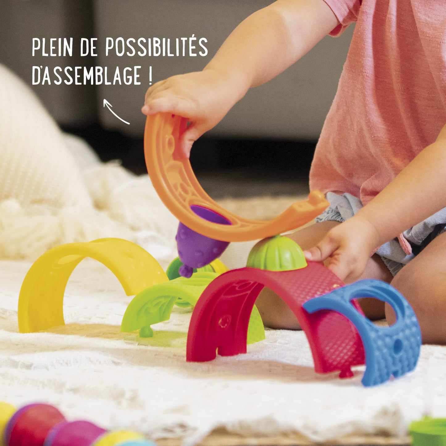 Lalaboom - 13 Piece Rainbow Arches And Baby Toddler Beads To Assemble - Montessori Educational Shape And Color Stem Construction