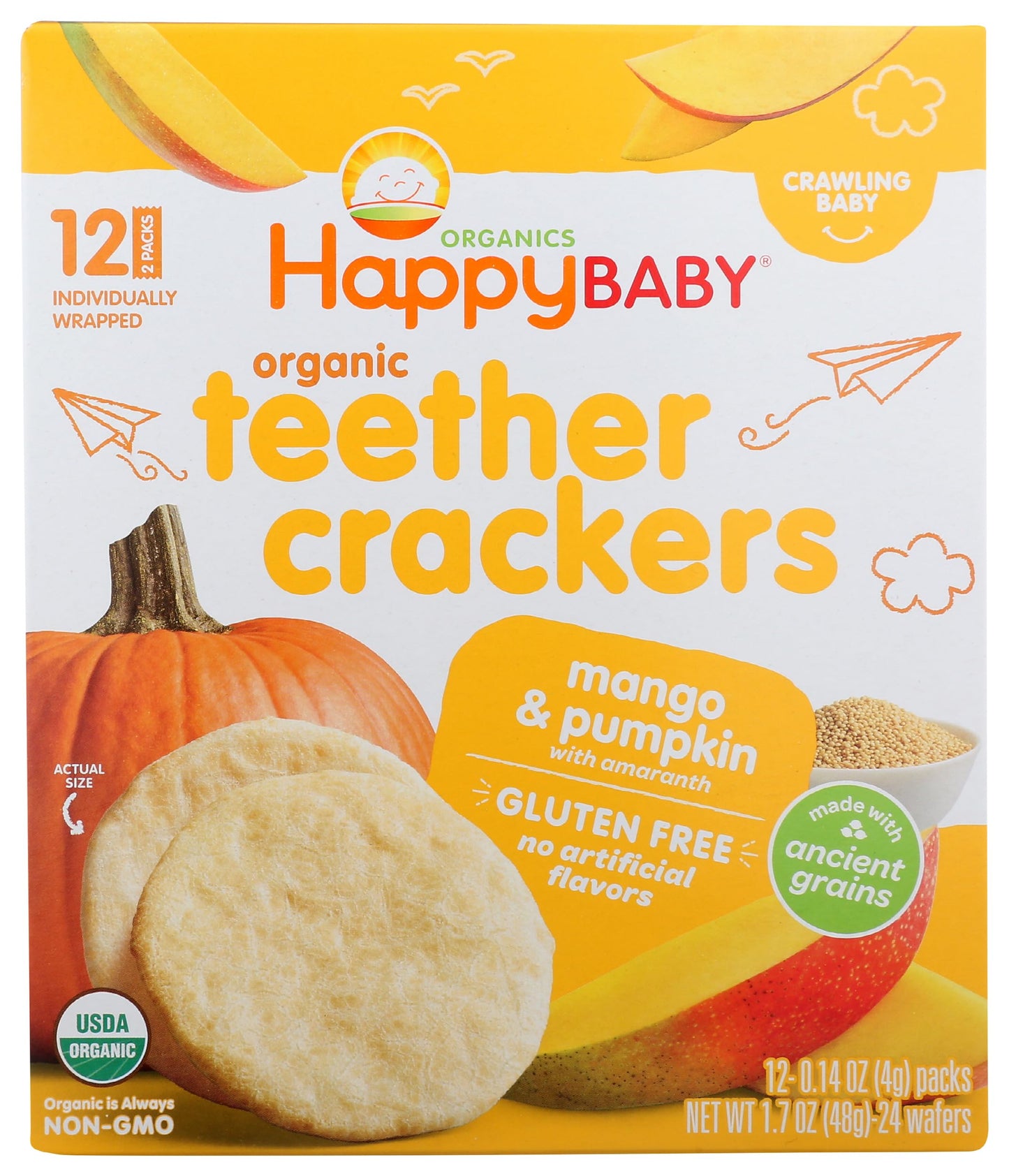 HAPPY BABY Organic Mango & Pumpkin Teether Crackers 12 Count, 1.7 OZ