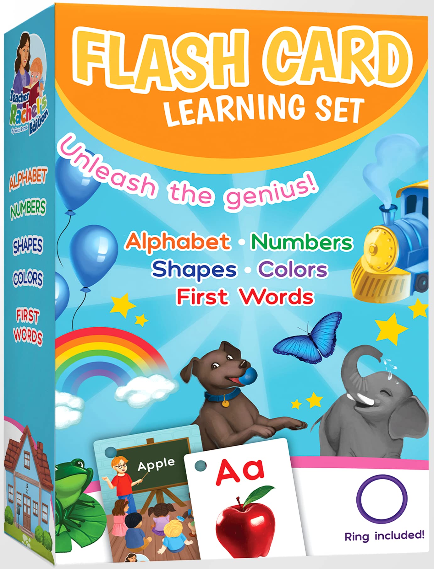 Teacher Rachel'S Flashcard Set - First Words, Alphabet, Colors, Shapes, And Numbers - Pre K-K Educational Pocket Flashcards For