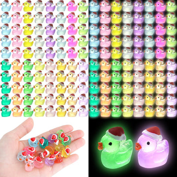 ROMROC 160Pcs Luminous Mini Christmas Resin Duck Miniature Glow in The Dark Ducks Christmas Decor Aquarium Ornament Dollhouse De