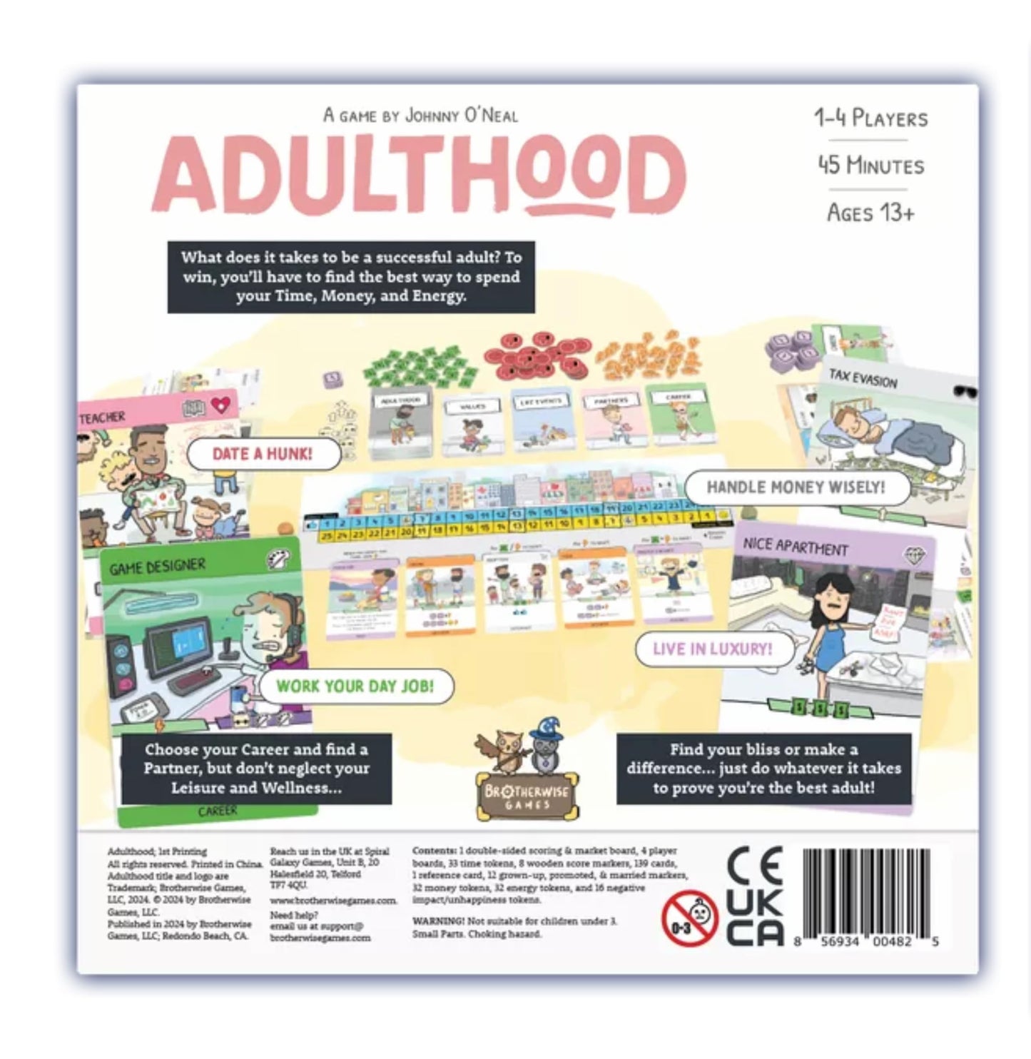 Brotherwise Games Adulthood Board Game - Fun Life Strategy for 1-4 Players, Ages 13+, Cardboard, Model 004825BGM