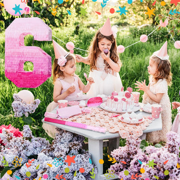 Sratte Number Piñata Pink Piñata Birthday Decorations Gradient With Stick Blindfold Confetti For Girls Boys Birthday Anniversary Party Decorations Supplies(Number 6)