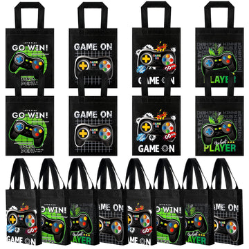 Ferraycle 24 Pack Video Game Themed Gift Bags Video Game Party Favors Non Woven Reusable Goody Treat Bags With Handles (Black An