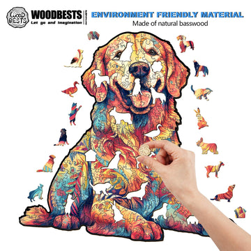 Woodbests Wooden Puzzle For Adults, Loyal Golden Retriever Dog Puzzle (L, 300Pcs, 15.7''X14.9'') Beautiful Wooden Box, Wooden Ji