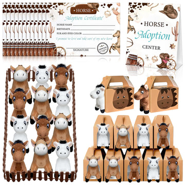 38 Pcs Horse Adopt Party Favor Include 12 4.72 Inch Horse Stuffed Animals 12 Foldable Horses Boxes 12 Adoption Certificates 1 Ad