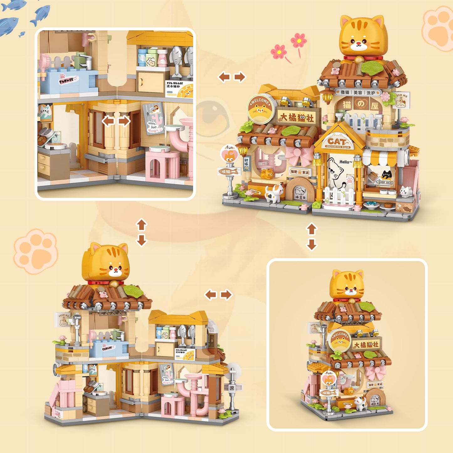 Street View Cute Cat Shop Mini Building Blocks  MOC Creative Building Toys Cute Animals Building Set for Girls 6-12  Simulation Architecture Construction Toy  Gift Idea for Kids mature-themeds (917 PCS)