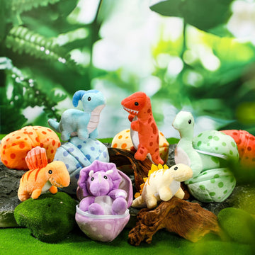 Silipull 12 Pcs Adopt A Dinosaur Party Favors, 6 Small Dinosaur Stuffed Animals Plush Toys Dino Plushies With 6 Mini Dino Egg Ba