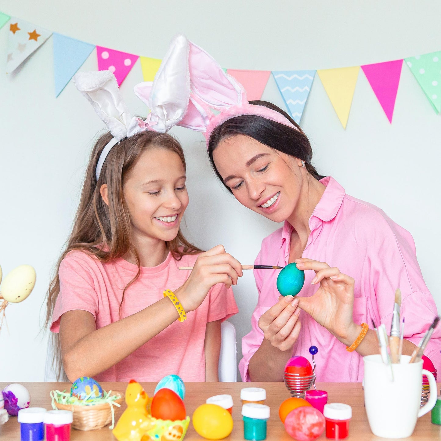 Lesnala 48 PCS Easter Rubber Wristband Theme Party Silicone Bracelet for Kids Teens Women Men Gifts Holiday Accessories Basket S