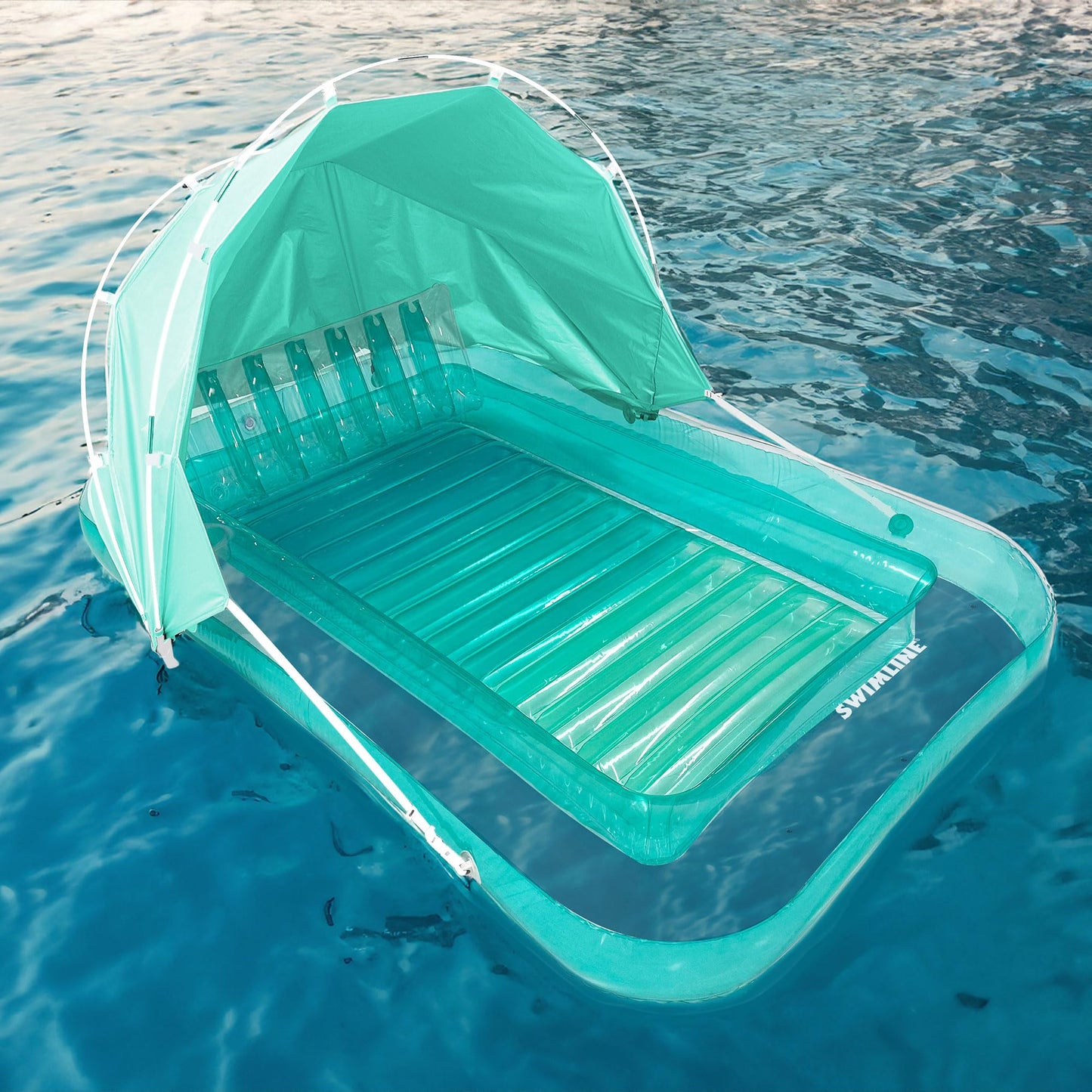 Swimline Original Suntan Tub Mint W/ Adjustable Shade Inflatable Tanning Float Floating Lounge | Personal Tan Pool Hybrid Lounge